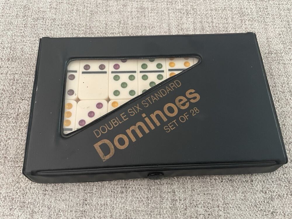 Dominoes in Black Case Double Six Standard Set of 28 With Instructions